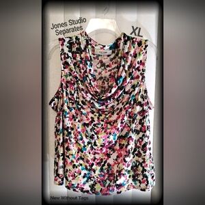 Jones Studio Separates: XL colorful abstract sleeveless blouse with cowl neck